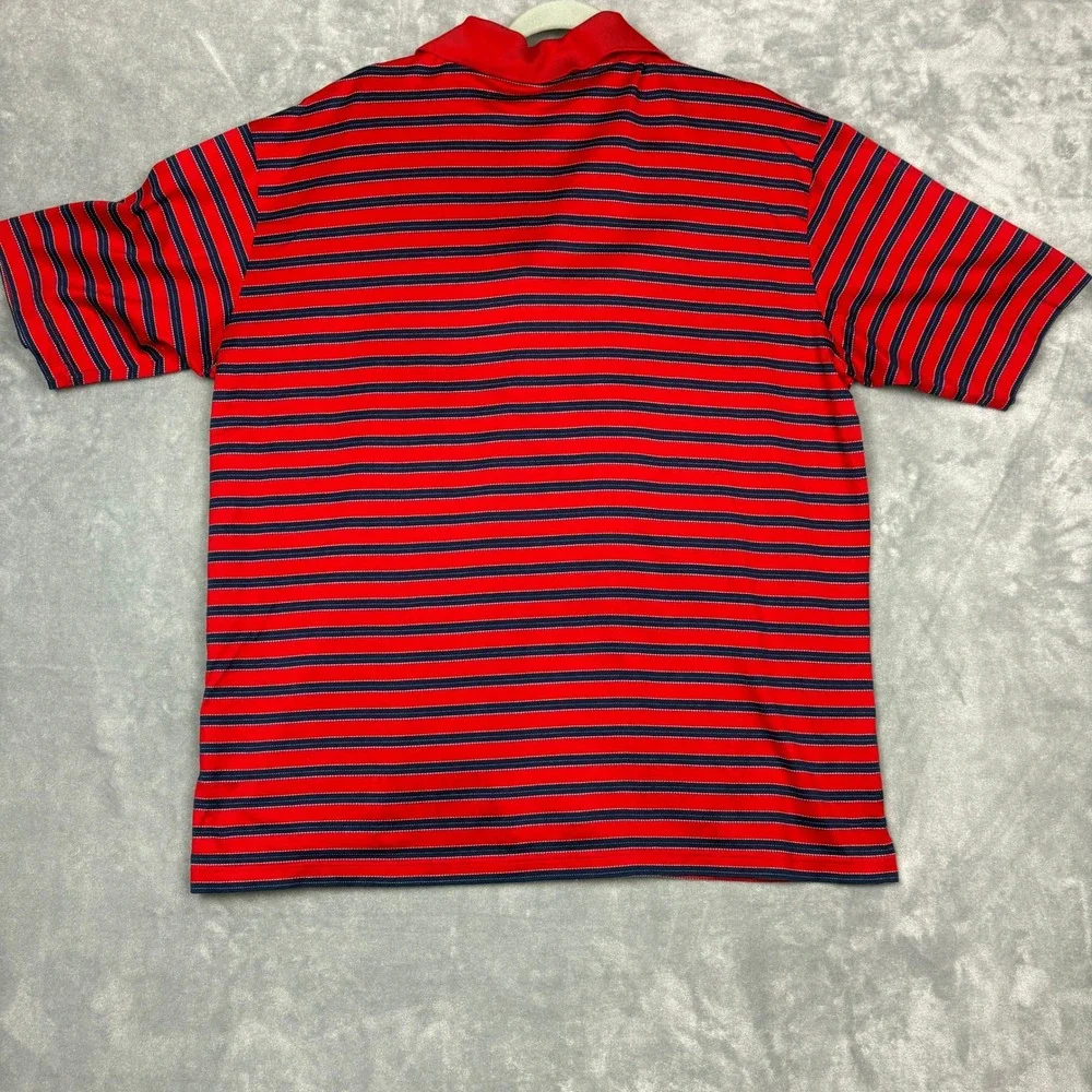 Bugatchi Uomo Men L. Red Blue Striped Polo Shirt 100% Mercerized Egyptian Cotton